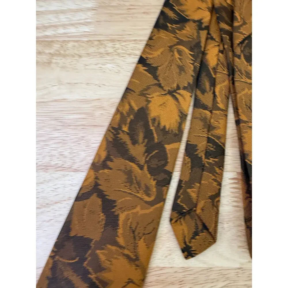 Marc Alan Men's Neck Tie Amber Gold Leaf Print Made in USA JL